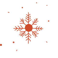 A Red Snowflake Centered on a Transparent Background with Small Red Dots Scattered Around Representing Falling Snow