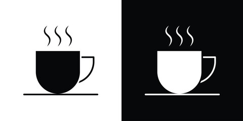 Hot coffee cup icon in solid silhouette set. Vector Illustration.
