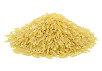 Isolated Pile of uncooked orzo pasta, traditional staple food in Italian cuisine