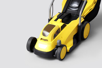 Modern lawn mower on grey background