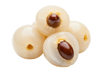 Isolated pile of fresh ripe peeled lychees, ready for consumption, a tropical delight