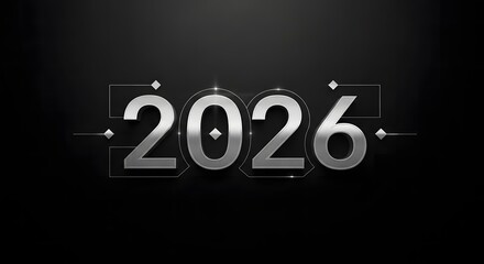 Sleek silver 2026 numbers on black background, modern design