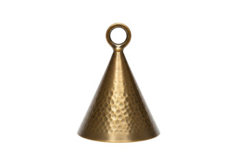 Isolated brass bell with a ring, bronze finish, metal craft product with textured surface