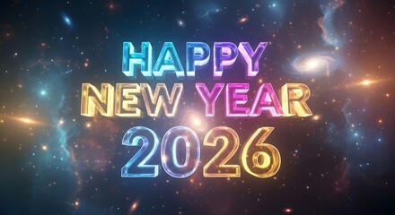 Happy New Year 2026 cosmic celebration vibrant galaxy background