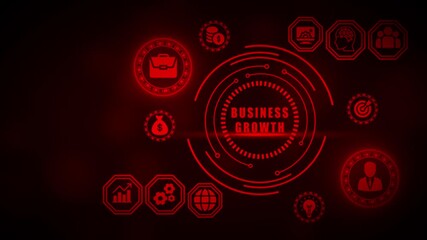 Business Growth Concept with Digital Icons and Glowing Red Circuits on Dark Background technology futuristic - Powered by Adobe