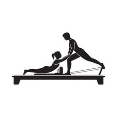 Pilates instructor assisting client on reformer machine
