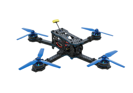 Isolated drone quadcopter concept for aerial photography, remote control flying system tech