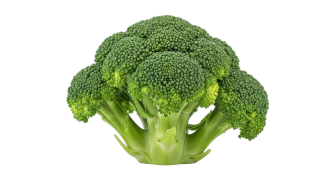 Isolated single head of fresh green broccoli, healthy raw food, vibrant color, nutrient-rich, delicious
