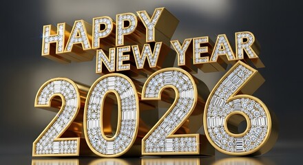 Sparkling New Year 2026 luxury celebration gold diamond text