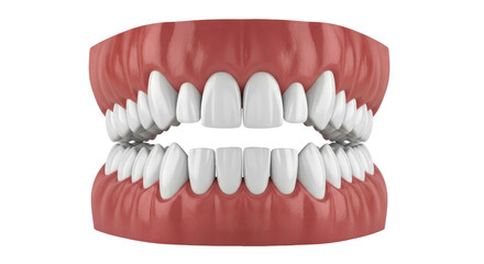 Isolated upper and lower denture with white teeth to maintain oral hygiene and health