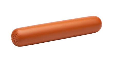 Isolated sausage with smooth casing in horizontal alignment is a ready-to-eat food