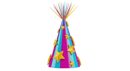 Isolated colorful party hat decorated with stars for birthdays and New Year celebrations