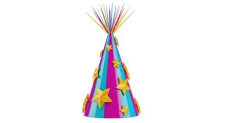 Isolated colorful party hat decorated with stars for birthdays and New Year celebrations