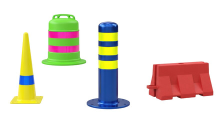 Isolated Road Traffic Safety Barriers, Cones, and Bollards Equipment on a Neutral Background