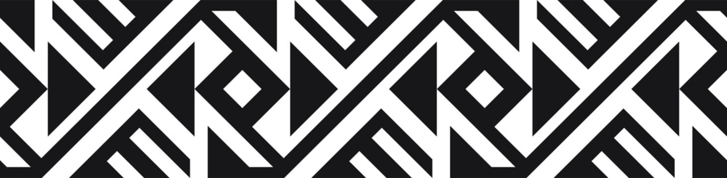 Abstract border pattern design, seamless decorative geometric frame, ethnic motif design. Universal design element.