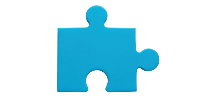 Isolated blue puzzle piece, problem solving and finding solutions, connection symbol