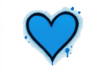 Blue heart graffiti spray painted symbol with drips, street art element expressing love and emotion on transparent background