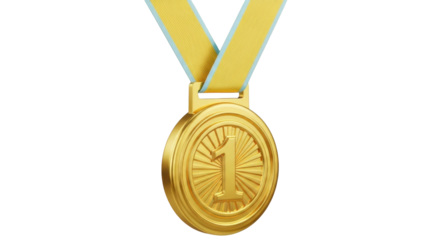 Isolated award medal for first place winner achievement victory honor ribbon gold