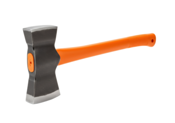 Isolated splitting maul log splitter with orange handle, an axe for firewood, lumberjack