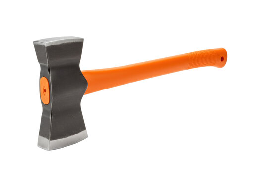 Isolated splitting maul log splitter with orange handle, an axe for firewood, lumberjack