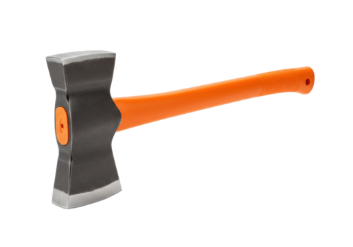 Isolated splitting maul log splitter with orange handle, an axe for firewood, lumberjack