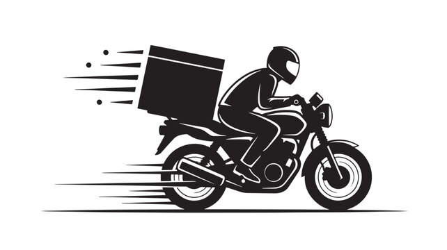 Speedy motorcycle food delivery for your modern restaurant marketing campaign, offering fast and reliable service with a helmeted rider ensuring safe transport, guaranteed satisfaction
