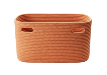 Isolated orange rope basket for laundry, home storage or decorations, organizer box indoors