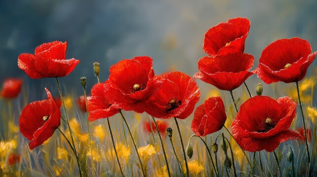 scarlet blossoms spring blooms poppy meadow