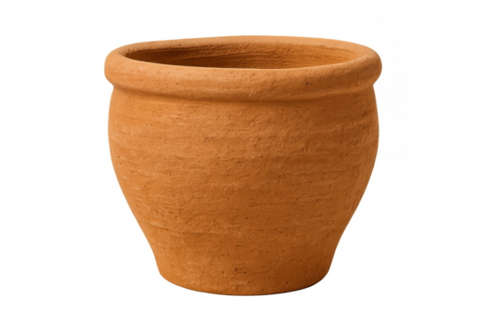 Terracotta clay pot for gardening with transparent background