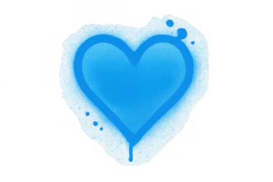 Blue spray painted heart expressing love and romance in a graffiti street art style, isolated on a transparent background