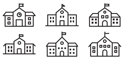 School Building Icon Set – Outline and Minimal Education Symbols for Learning, Campus, and Academic Design