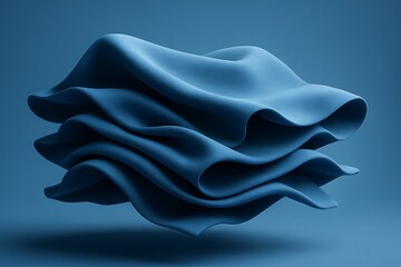 Abstract blue fabric sculpture with soft lighting