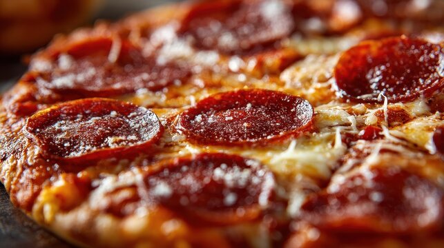 Detailed view of pepperoni pizza Delivery service for pizza and Italian cuisine