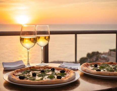 pizza with wine