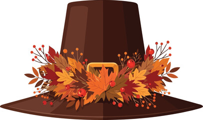 Thanksgiving pilgrim hat with autumn leaves