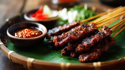 Sate usus is an Indonesian dish of chicken intestines skewered seasoned with sweet soy sauce and spices then grilled for a smoky taste