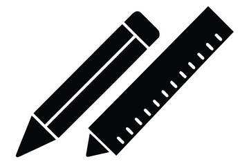 ruler and pencil vector icon silhouette