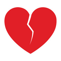A red broken heart isolated on white background symbolizing heartbreak and emotional distress