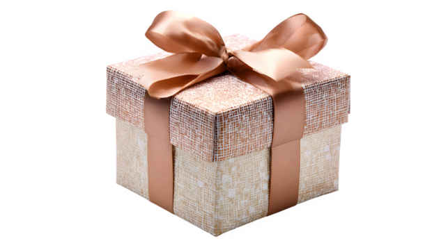 Celebration gift box with ribbon for anniversary or holiday decoration isolated on white background