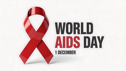 World aids day awareness with red ribbon and 1 december isolated on white background