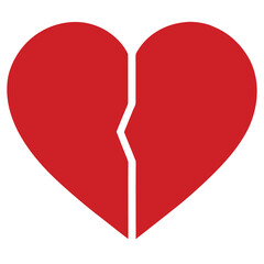 Illustration of a red broken heart with a clean crack isolated on white background