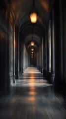 Fototapeta premium Ethereal Ambience: The Glowing Passage of Time within Architectural Grandeur