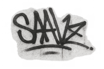 Graffiti tag spray painted with black paint on a light background, urban street art culture, transparent background