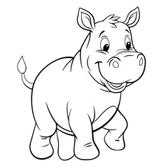 A cute little hippopotamus. Isolated illustration of a hippopotamus  on a white background in line art style. Illustration for coloring books and children's product design.