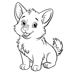 A cute little puppy. Isolated illustration of a dog on a white background in line art style. Illustration for coloring books and children's product design.