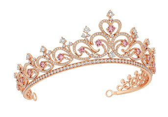 Isolated rose gold princess crown with pink and clear gems for a royal wedding look © Solene