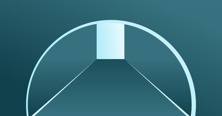 Minimalist futuristic tunnel. Perspective design of the path to the glowing door