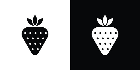 Strawberry icon in solid silhouette set. Vector Illustration.