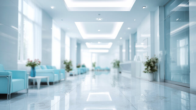 清潔感あふれる病院ロビーと受付カウンター
