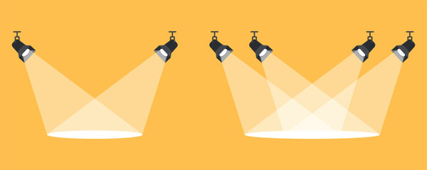 Vector Stage Spotlights and Light Beams on Orange Background © Sahajahan